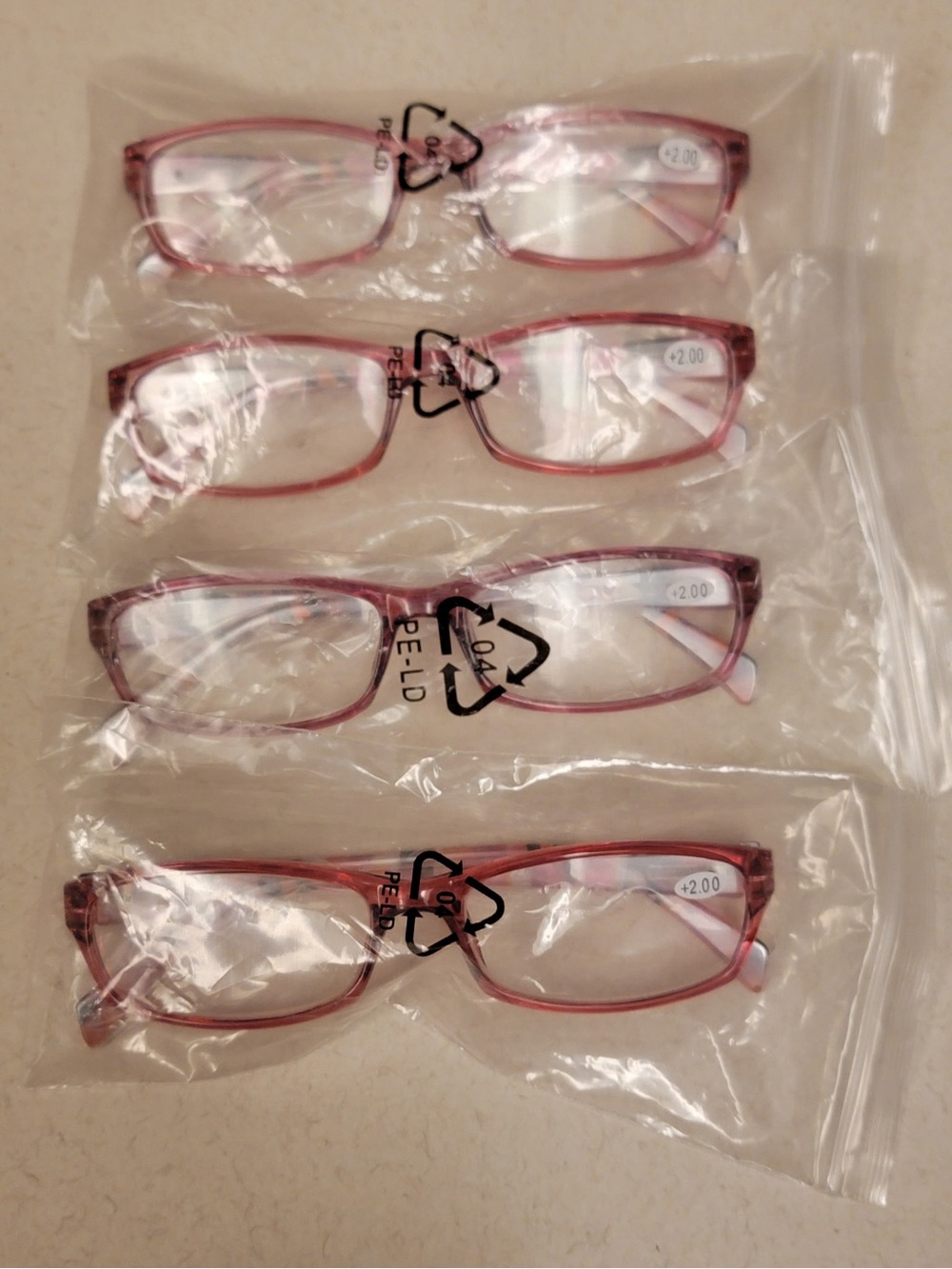 Set of 4 Stylish Pink Women’s Reading Glasses - +2.00 Strength